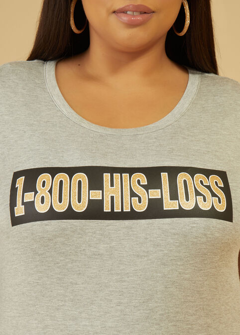 His Loss Glittered Graphic Tee, Heather Grey image number 2
