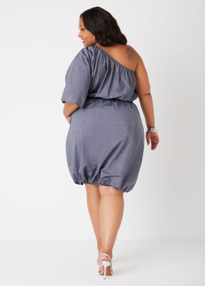 One Shoulder Bubble Dress, Denim Blue image number 1