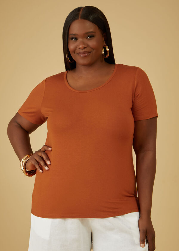 Basic Jersey Scoop Neck Tee, Umber image number 0