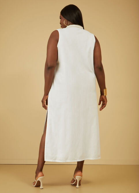 Embroidered Linen Blend Maxi Dress, White image number 1