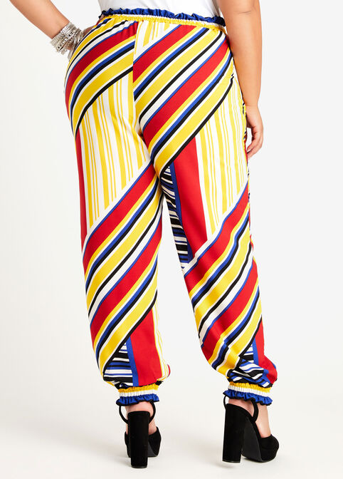 Colorblock Stripe Smocked Jogger, Tango Red image number 1