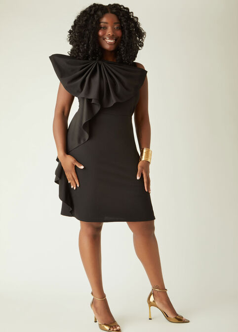 Bow Embellished Sheath Dress, Black image number 3