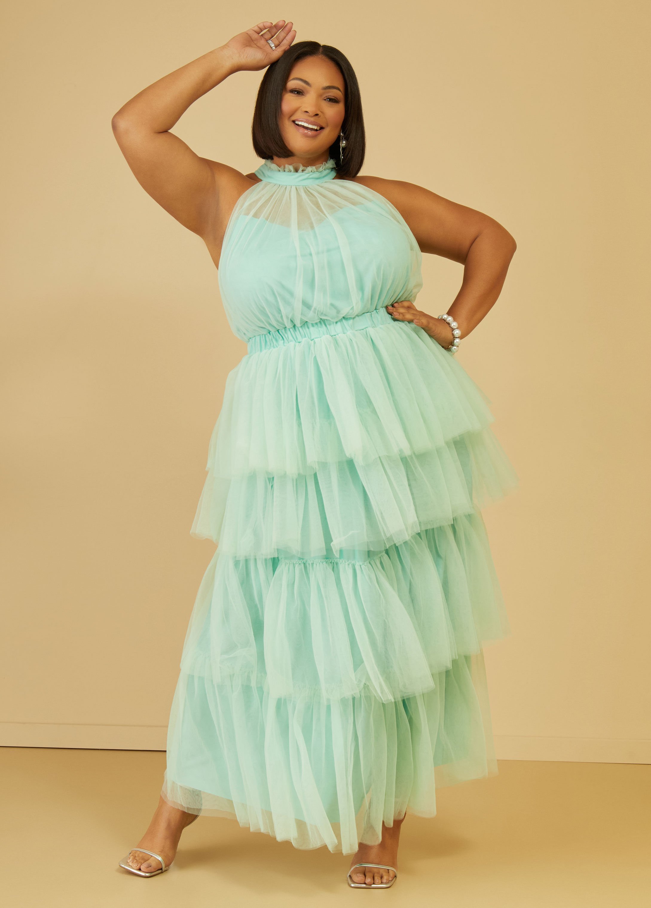 Cutout Tiered Tulle Gown