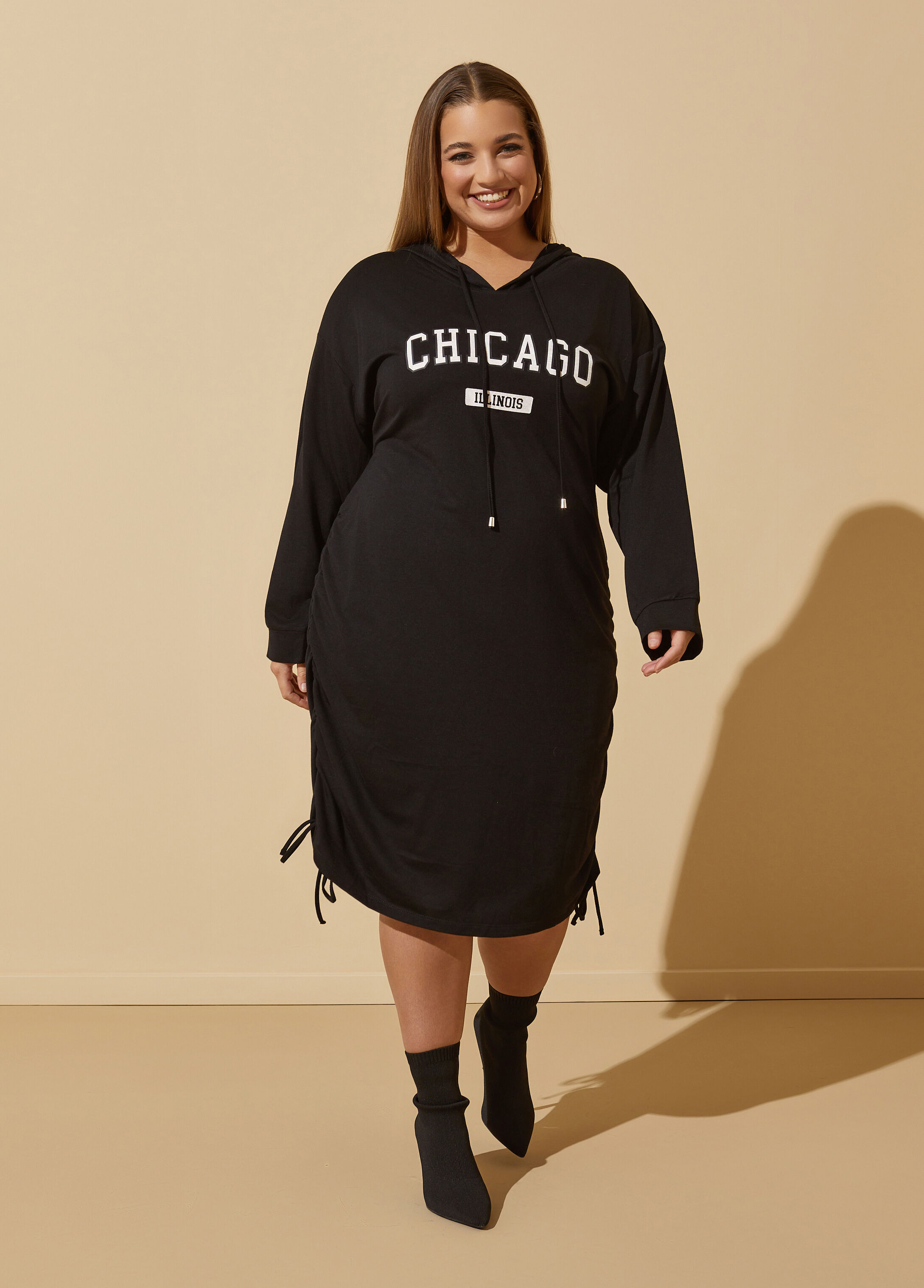 Plus Size Chicago Hoodie Dress Graphic T Shirt Dress