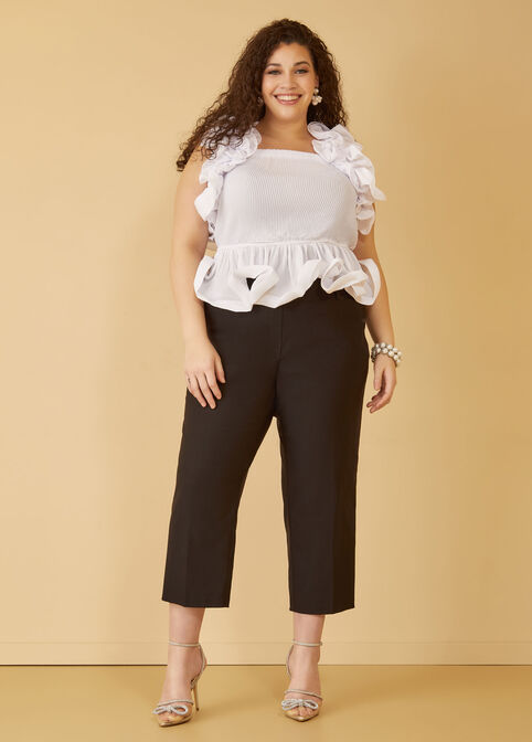 Ruffle Trimmed Peplum Top, White image number 2
