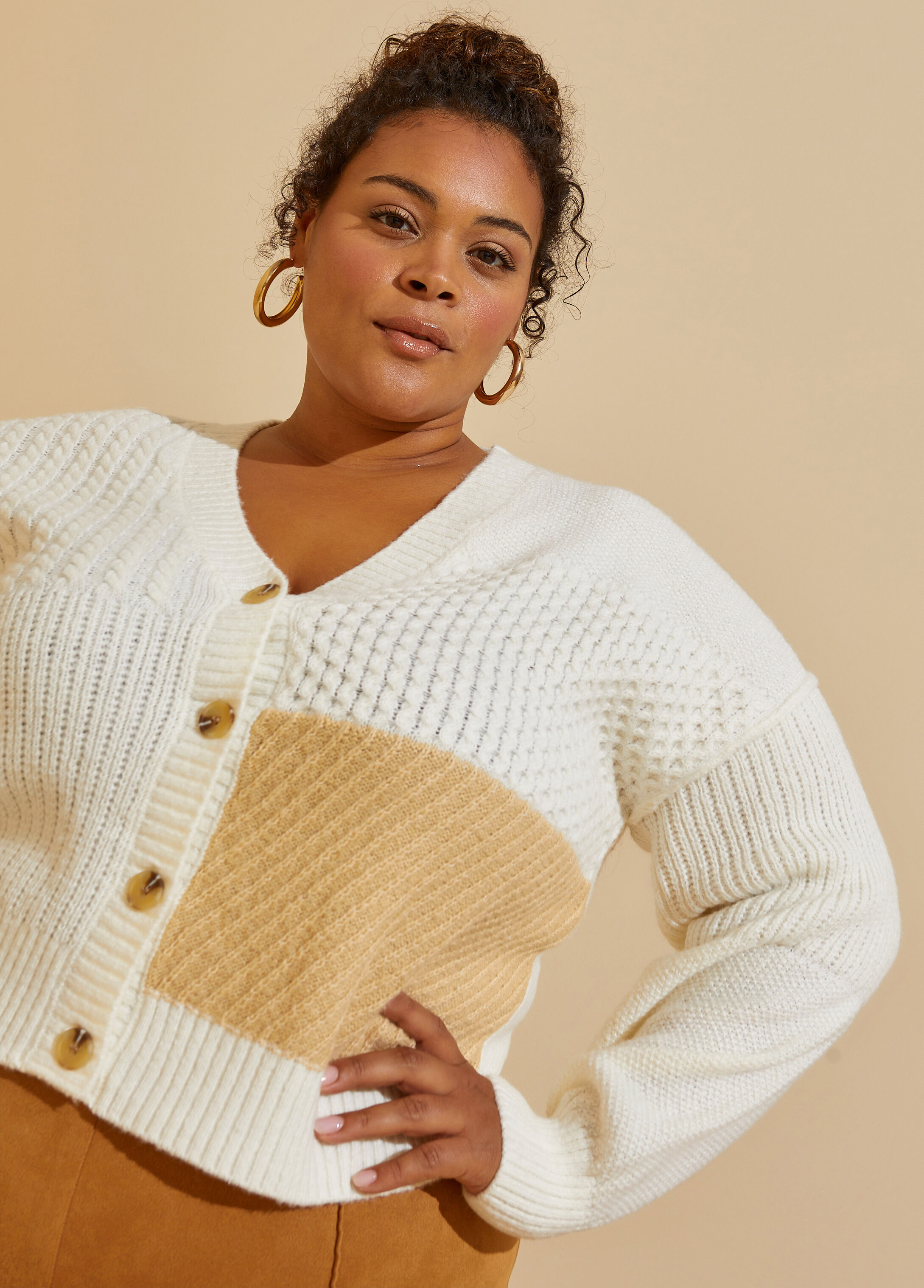 Plus Size two tone cardigan knitted paneled sweater plus size knits