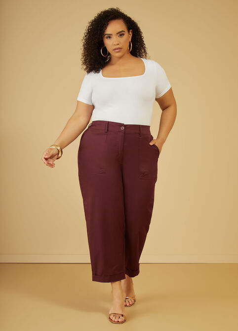 Cuffed Stretch Cotton Capris, Fig image number 2