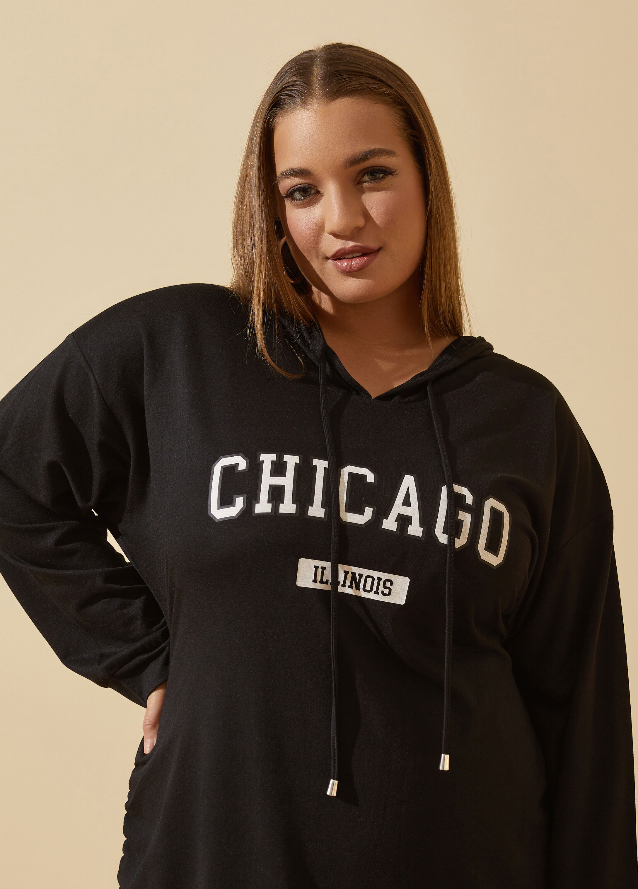 Plus Size Chicago Hoodie Dress Graphic T Shirt Dress