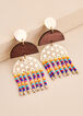 Beaded Wood And Metal Earrings, Multi image number 1