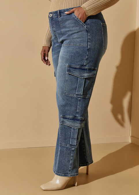 Plus Size Trendy Wide Leg Jeans High Rise Denim Cargo Jeans