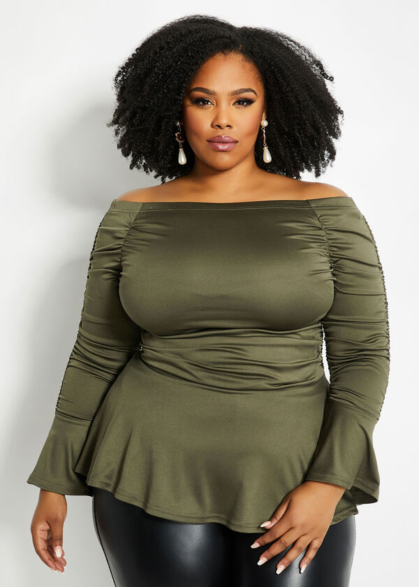 Plus Size Ruched Off-The-Shoulder Peplum