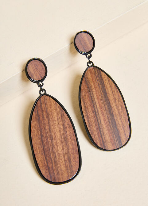 Wood Dangle Earrings, Potting Soil image number 1