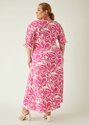 Ruched Swirl Print Maxi Dress, Pink image number 1