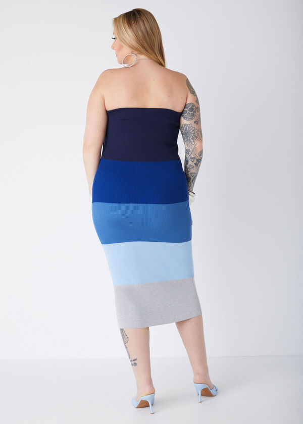 Striped Strapless Bodycon Dress, Peacoat image number 1