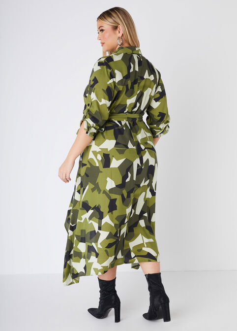 Camo Print Hi Low Shirtdress, Multi image number 1