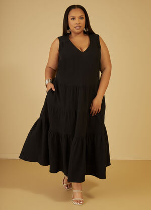 Cotton Gauze Maxi Dress, Black image number 0