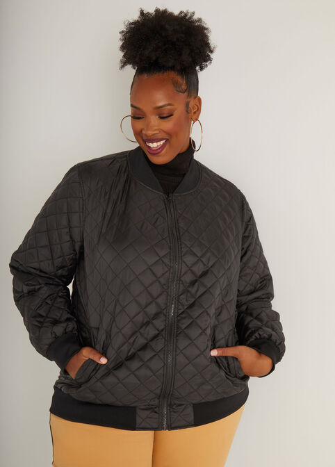 Quilted Bomber Jacket, Black image number 4