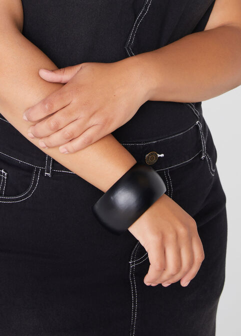 Oversized Faux Leather Bangle, Black image number 0