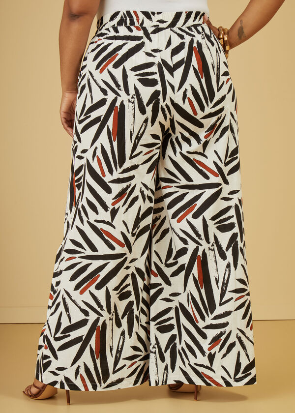 High Waist Printed Wide Leg Pants, White Black image number 1