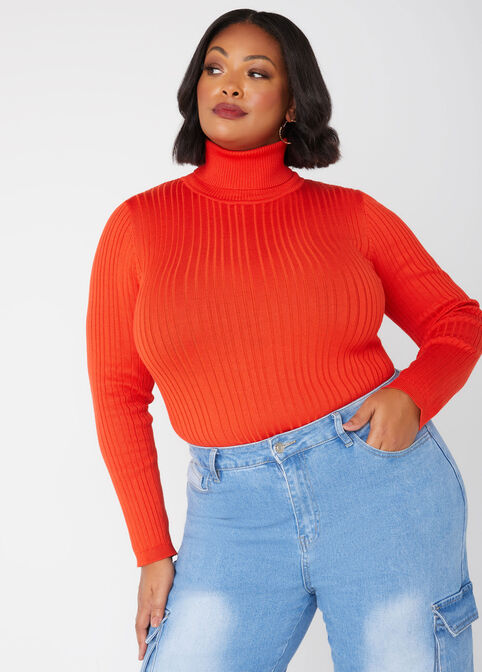 Ribbed Turtleneck Sweater, Potters Clay image number 0