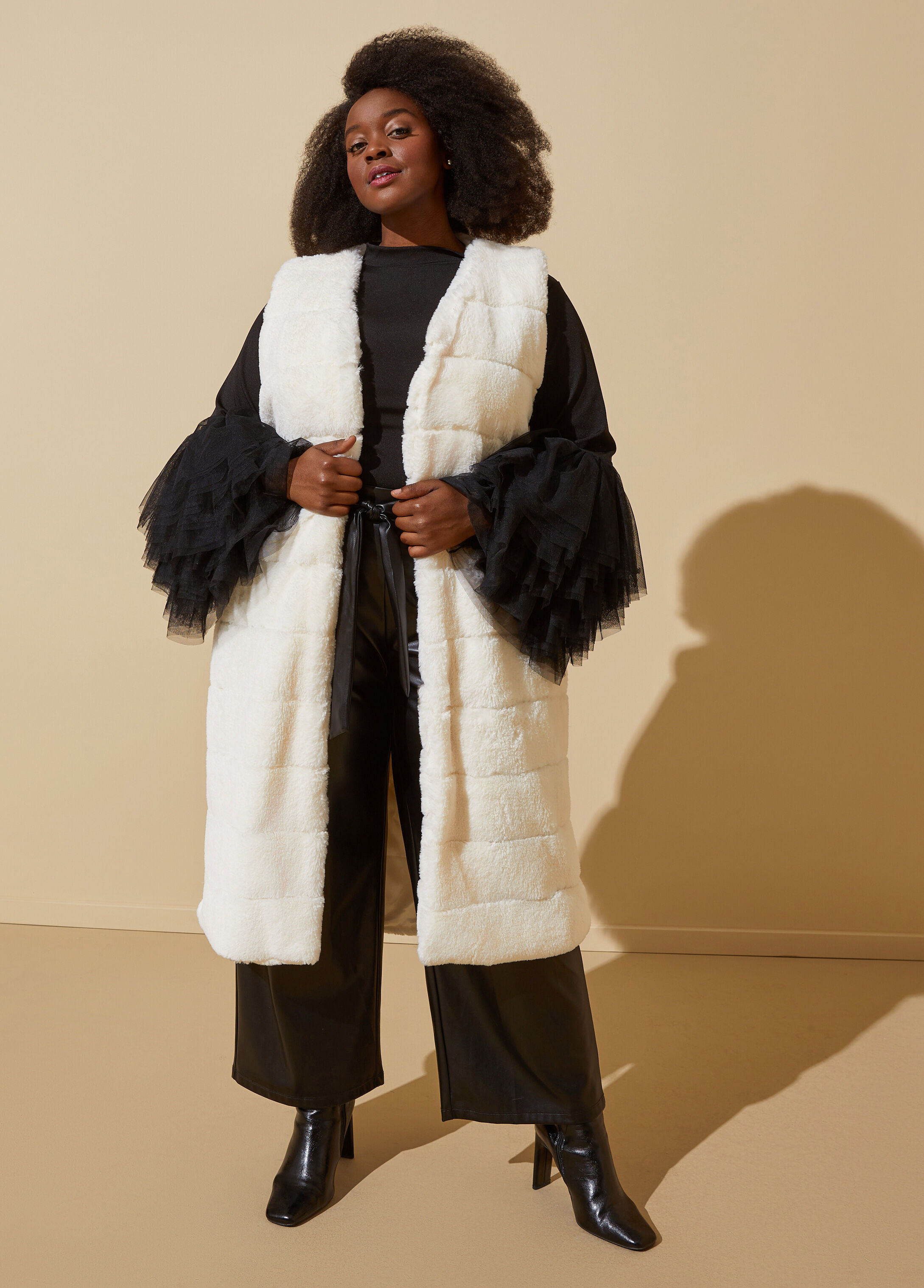 Plus Size Paneled Faux Fur Vest Faux Fur Longline Vest And Coats