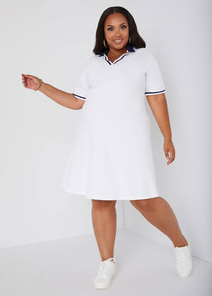 Striped Jersey Polo Dress, White image number 0