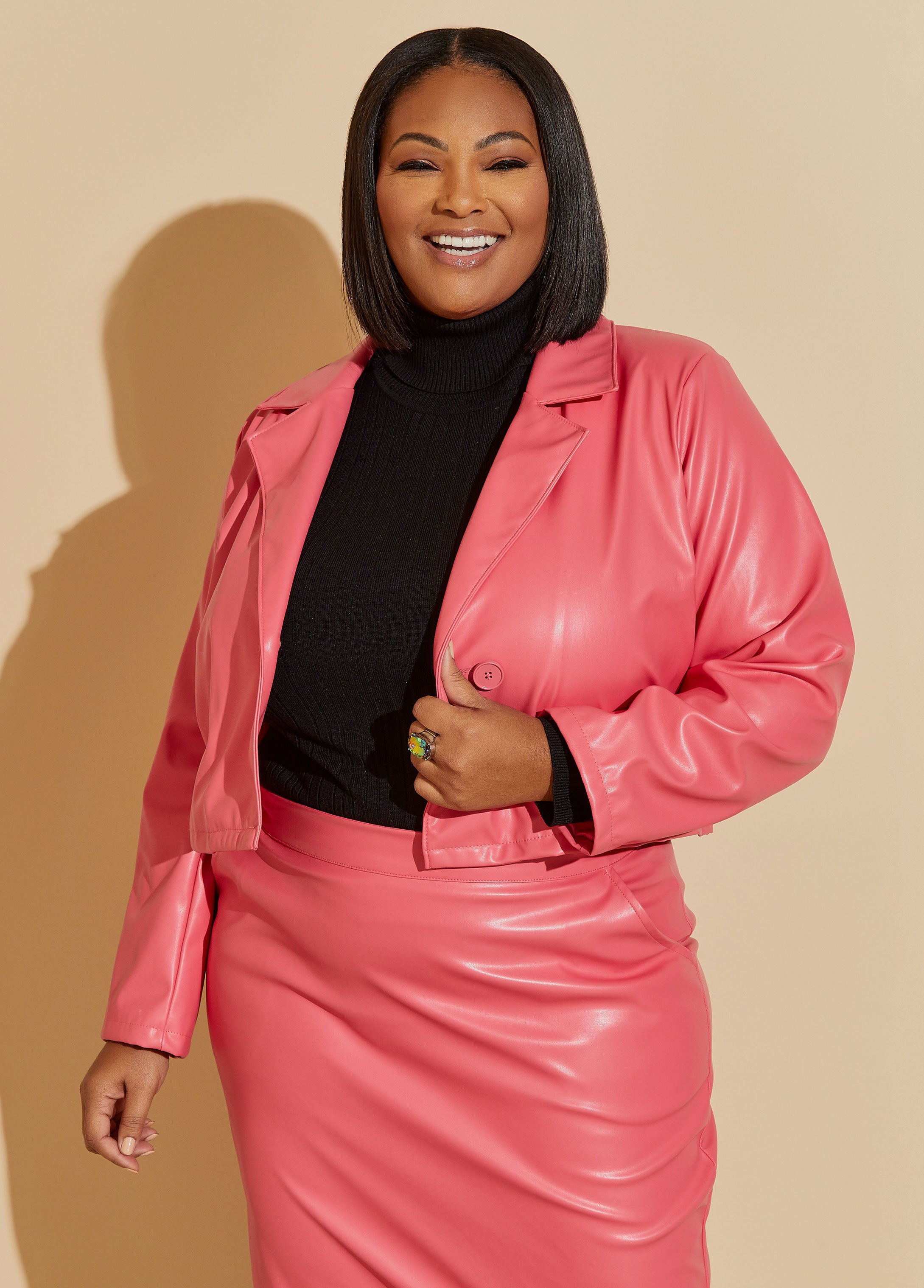 Plus size pink leather cheap skirt