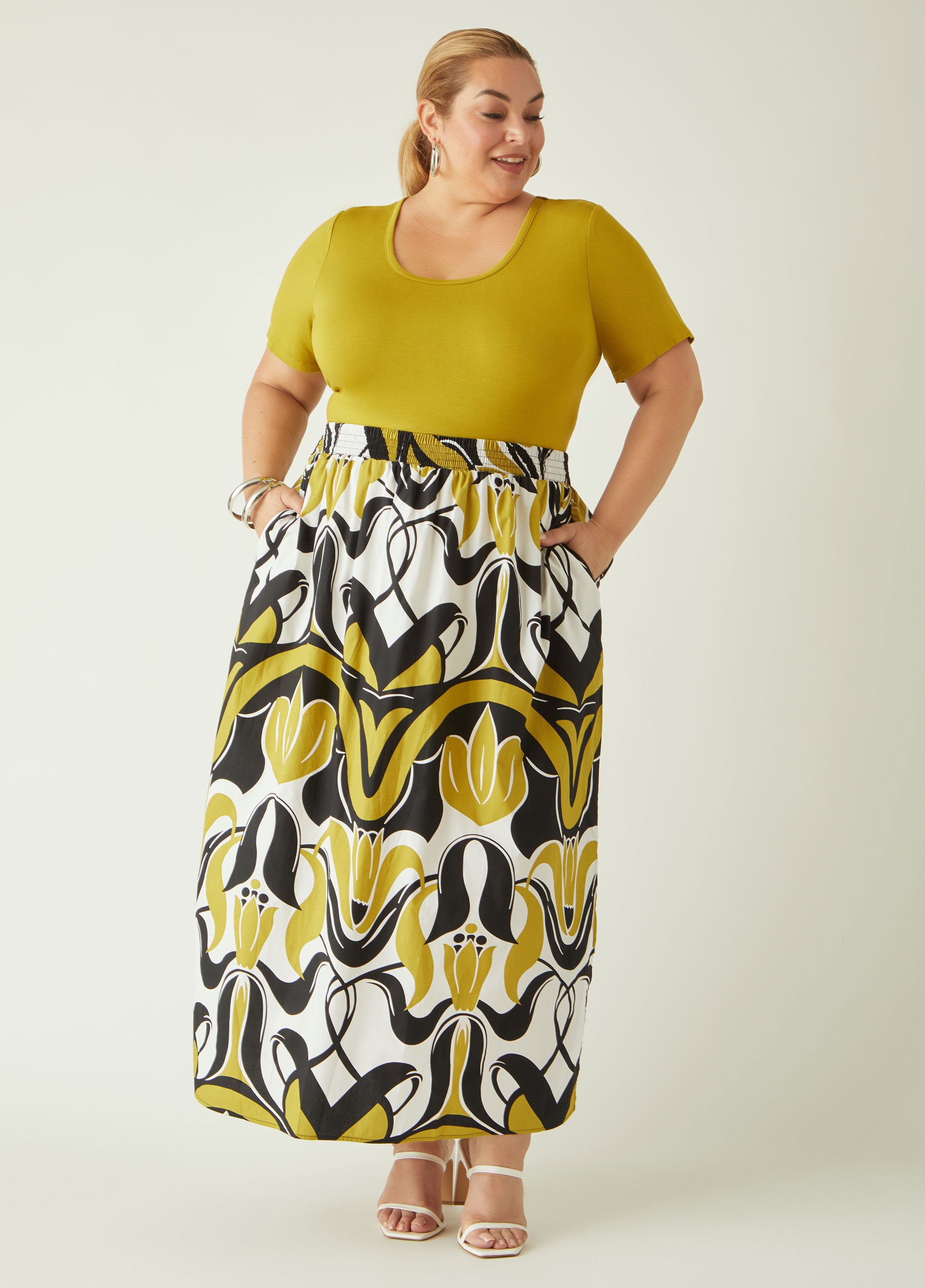 Printed Cotton Blend Maxi Skirt