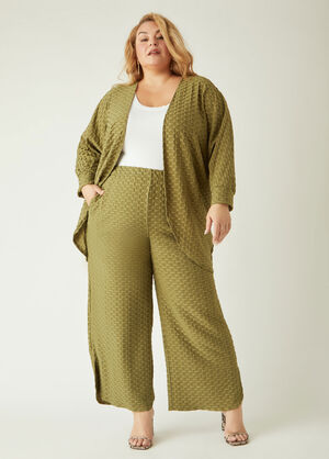 Honeycomb Knit Wide Leg Pants, Green image number 0