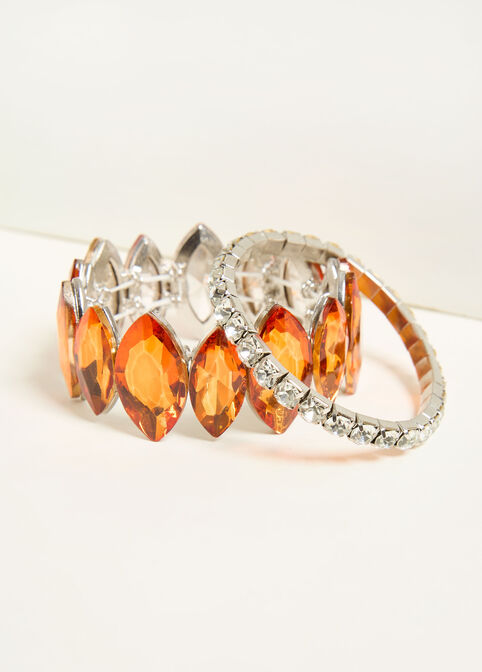 Crystal Silver Tone Bracelet Set, MANDARIN RED image number 1