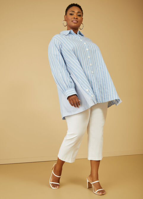 Button Detailed Striped Shirt, Blue image number 2