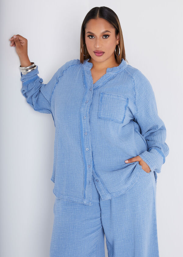 Frayed Cotton Gauze Shirt, Blue image number 0