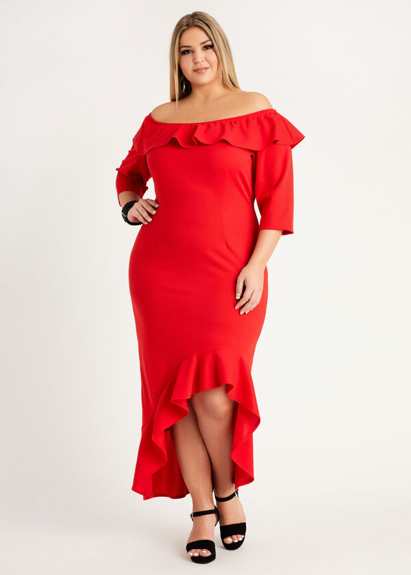 Plus Size Ruffle Off The Shoulder Hi Low Bodycon Sexy Party Dress