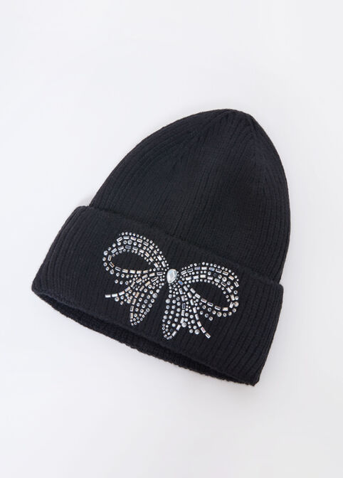 Bow Crystal Embellished Beanie, Black image number 0