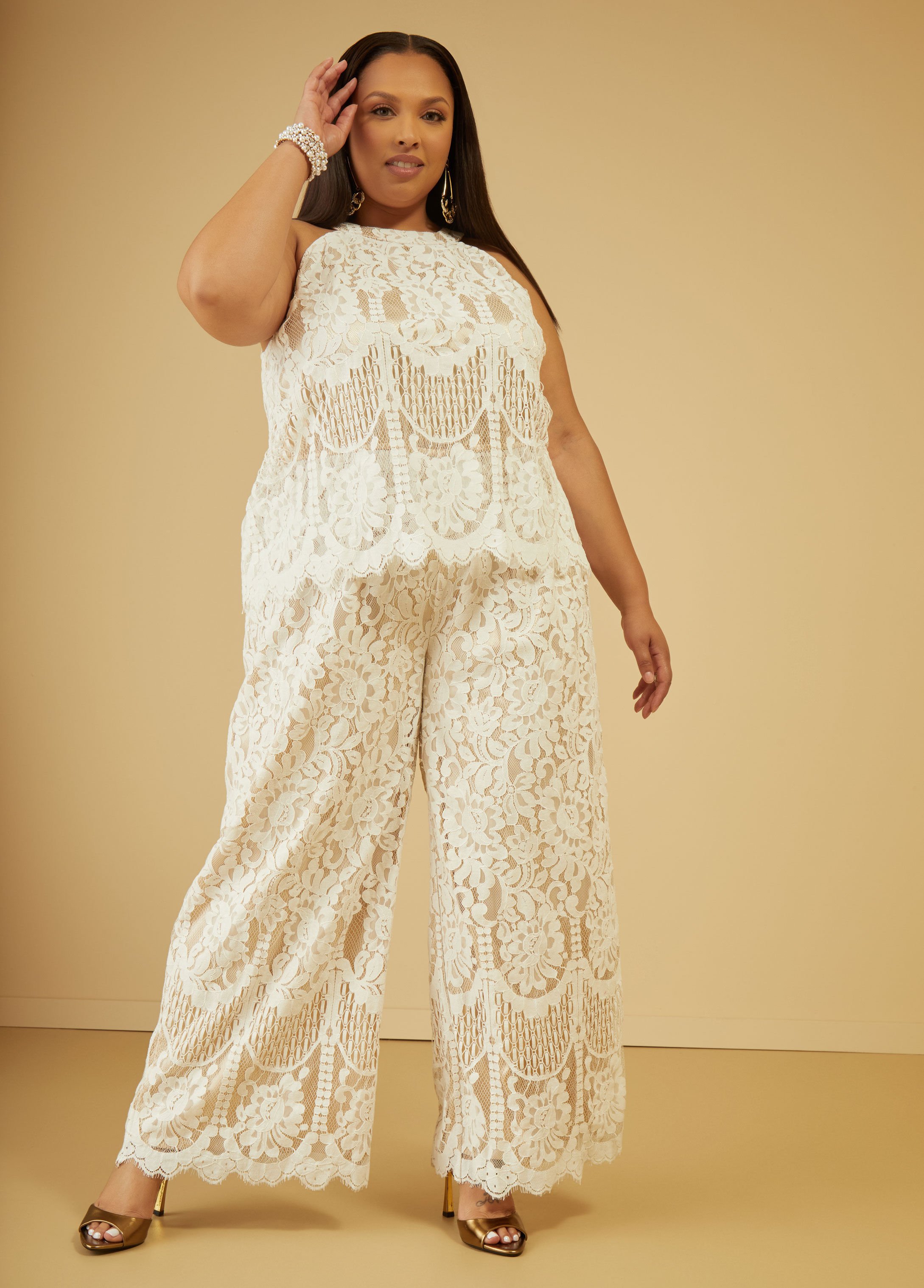 Corded Lace Straight Leg Jumpsuit