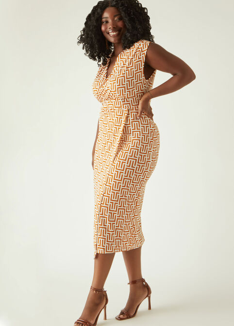 Printed Faux Wrap Midaxi Dress, Caramel Cafe image number 2