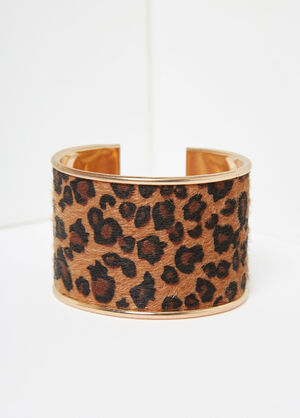 Leopard Print Faux Fur Cuff, Brown Animal image number 1