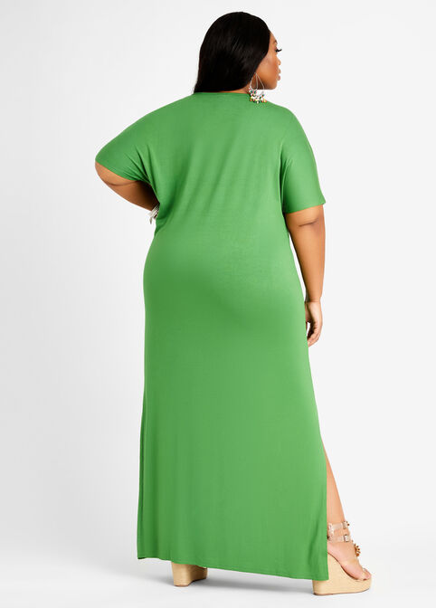 Tall V Neck T Shirt Maxi Dress, Artichoke Green image number 1
