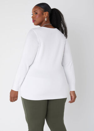 Button Front V Neck Cardigan, White image number 1