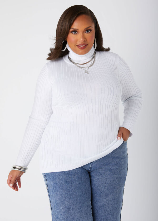 Pullover Turtleneck Sweater, White image number 0