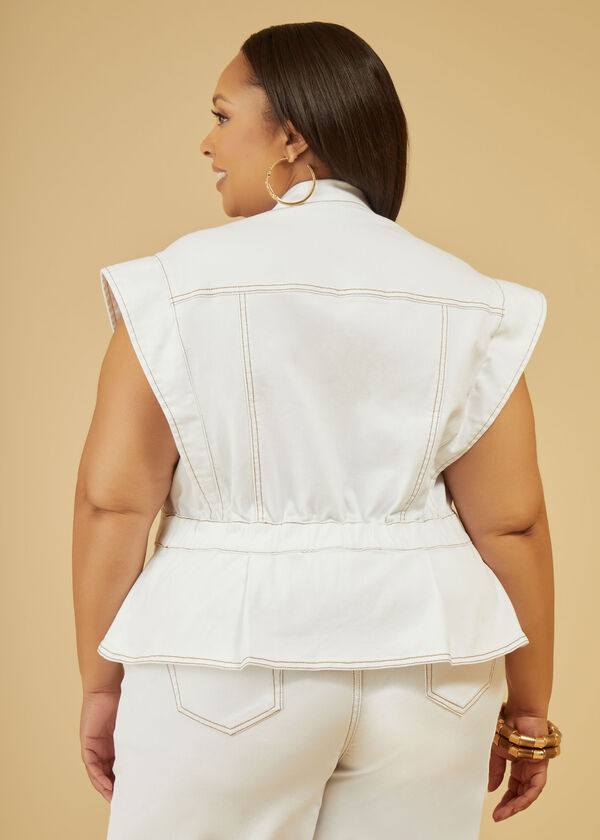 Denim Peplum Vest, White image number 1