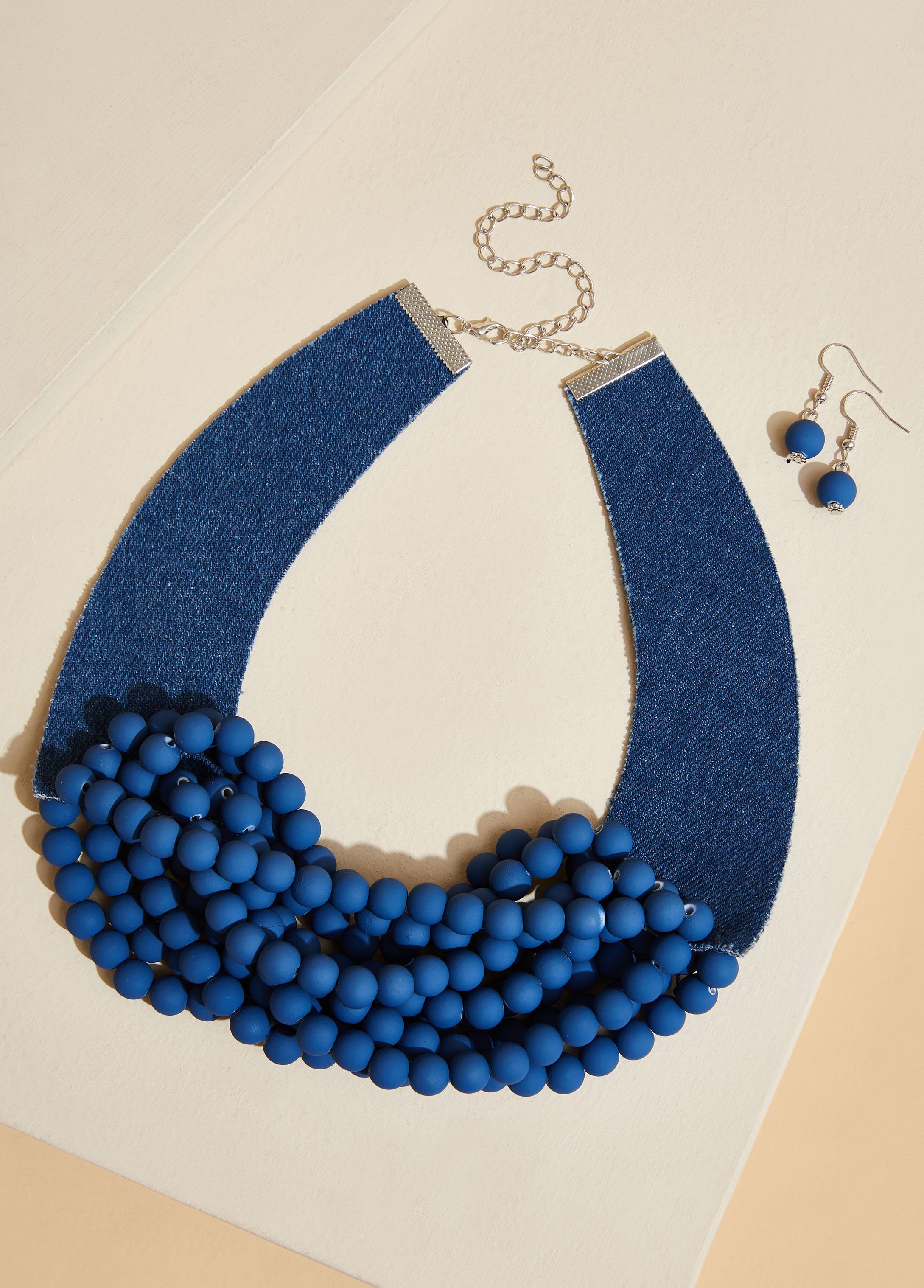 Beaded Denim Necklace Set