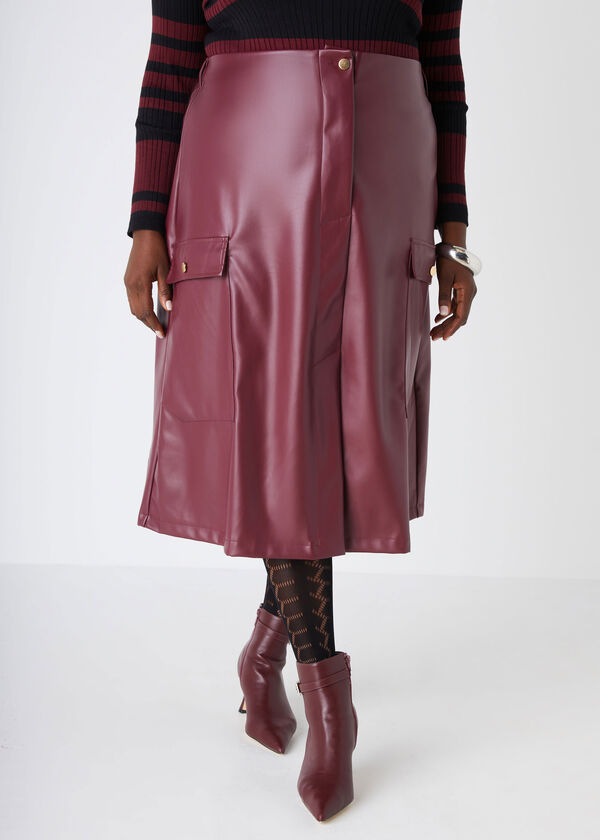 Faux Leather Midaxi Cargo Skirt, Tawny Port image number 0