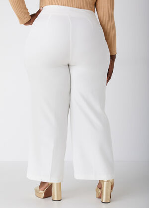 Seam Detailed Crepe Wide Leg Pants, Ivory image number 1