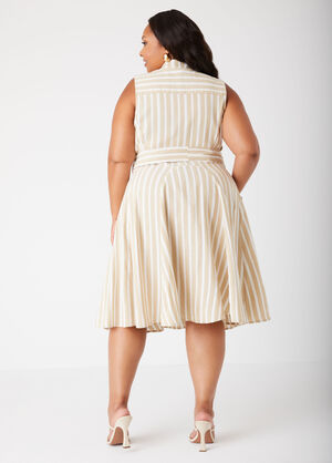 Belted Striped Shirtdress, CORNSTALK image number 1
