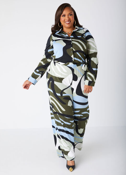 Belted Swirl Print Jumpsuit, SWAMP image number 3