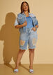 Frayed Distressed Denim Shorts, Med Sky Blue image number 0