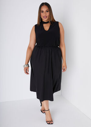 Cutout Midaxi A Line Dress, Black image number 0
