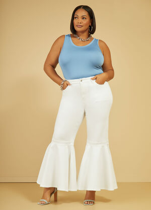 Mid Rise Bell Bottom Jeans, White image number 0