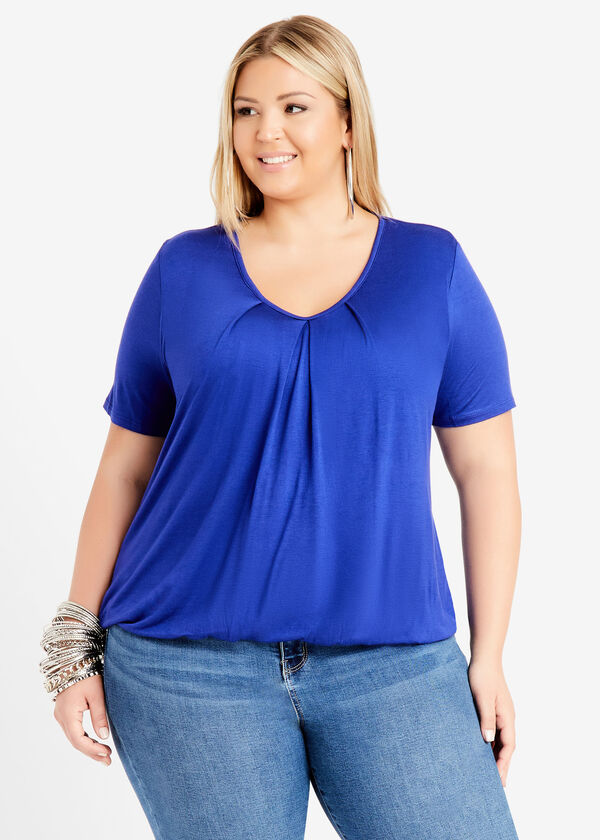 Plus Size Knit Bubble Short Sleeve Pleated Knit Scoop Neck Top
